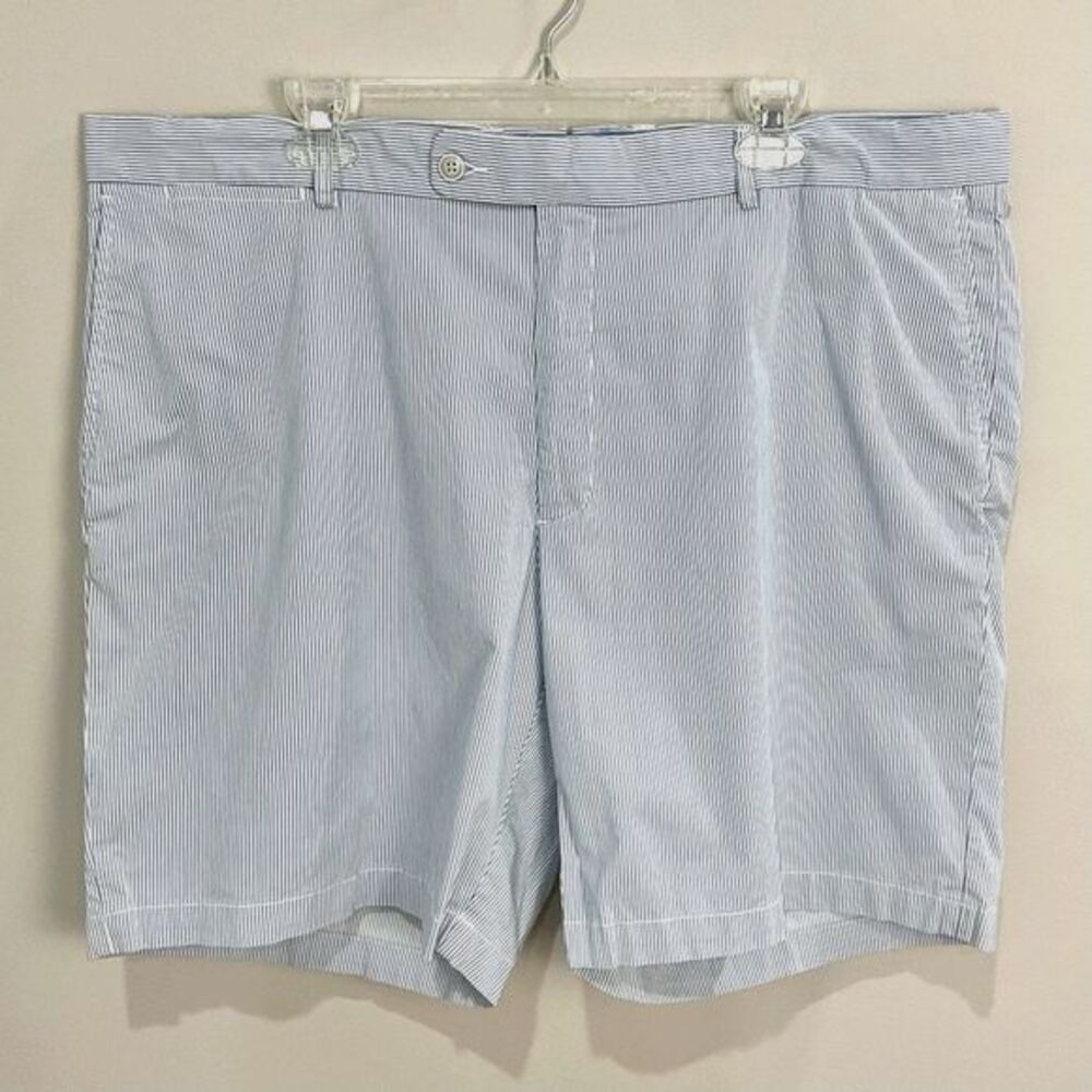 Peter Millar Summer Pinstripe Shorts Flat Front Sz 42 Blue & White Stripe Preppy